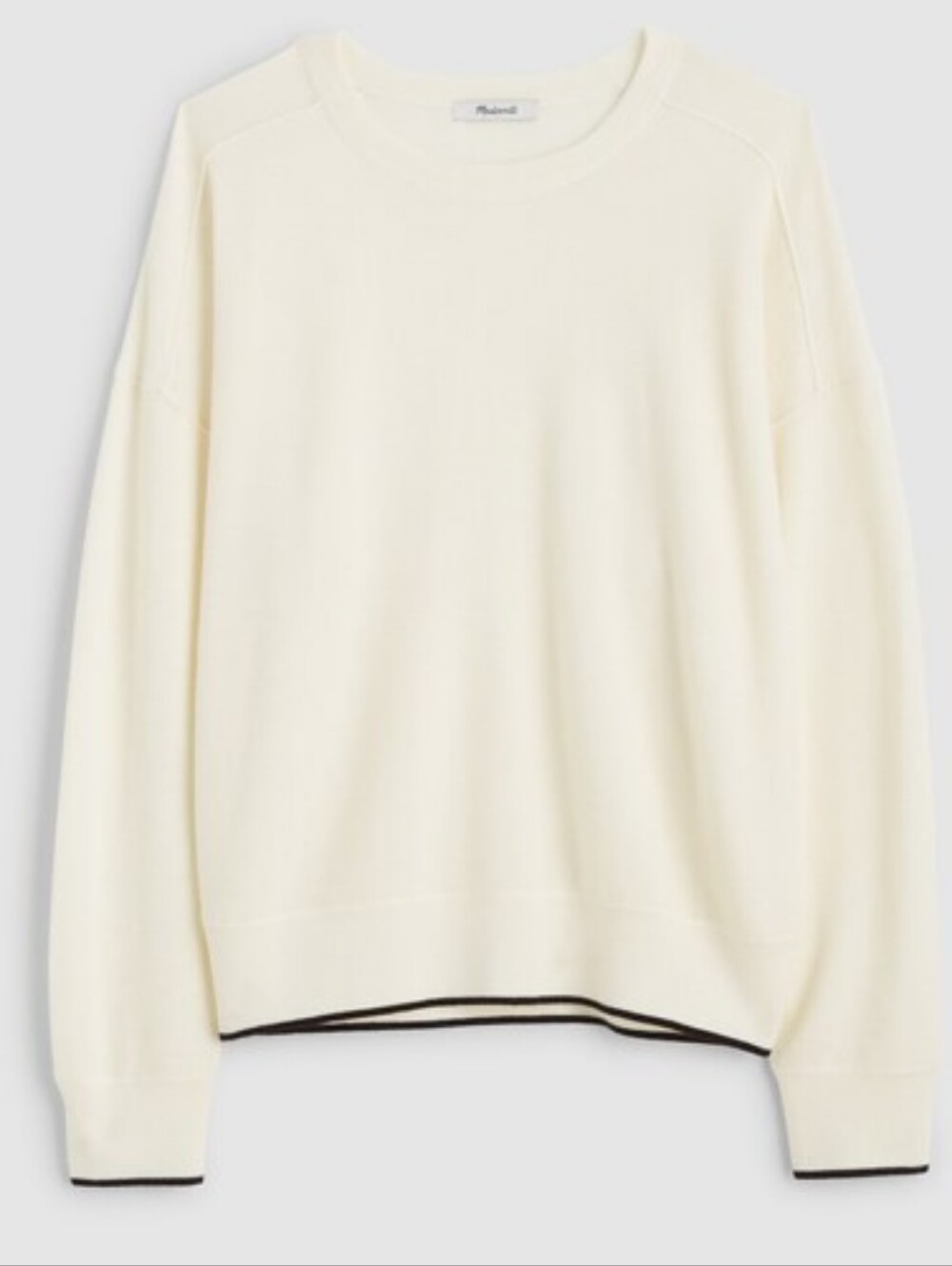 Madewell Cream Merino Wool Blend Contrast Trim Crewneck Sweater